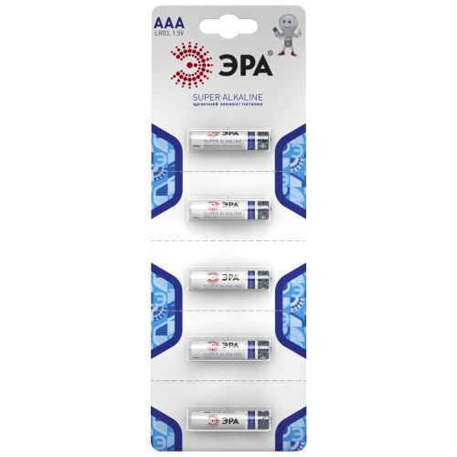 Батарейка алкалиновая Эра AAA/LR03 LR03-5BL Strip 1.5 В 1200 мА·ч Б0014474