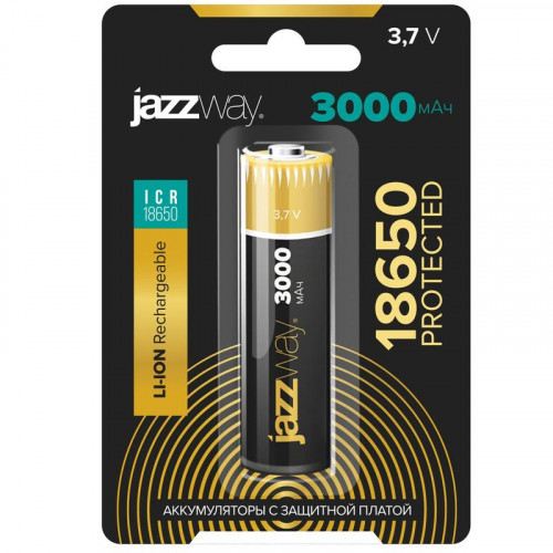 Аккумулятор Li-Ion JazzWay 5012073 18650 3.7В 3000мА.ч с защитой, 1 шт.