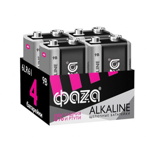 Батарейка алкалиновая ФАZА 6LR61 9V Alkaline Pack-4 5030602, 9 В, 4 шт