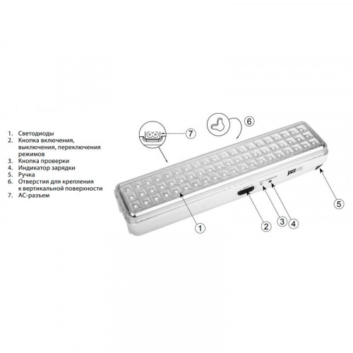 Фонарь-светильник аккумуляторный JazzWay Accu9-L60-wh аварийный 300 лм 6 ч 5024540