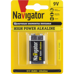 Батарейка алкалиновая Navigator 6LR61 94756 Крона 9В 6000 мА·ч, 1 шт
