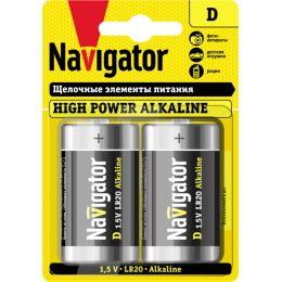 Батарейка алкалиновая NAVIGATOR D/LR20 94755 NBT-NE-LR20-BP2 1.5В 12000 мАч 2шт