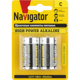 Батарейка алкалиновая NAVIGATOR C/LR14 94754 1.5В 5800 мАч 2шт блистер