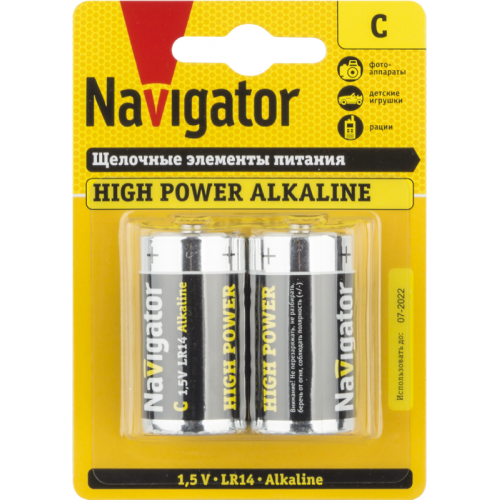 Батарейка алкалиновая NAVIGATOR C/LR14 94754 1.5В 5800 мАч 2шт блистер