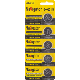 Батарейка литиевая Navigator CR2016 94763 NBT-CR2016-BP5, 3 В, 80 мА·ч, блистер 5 шт.