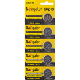 Батарейка литиевая Navigator CR2025 94764 3V 150 мА·ч (блистер 5 шт.)