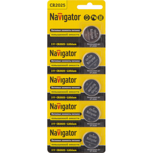 Батарейка литиевая Navigator CR2025 94764 3V 150 мА·ч (блистер 5 шт.)