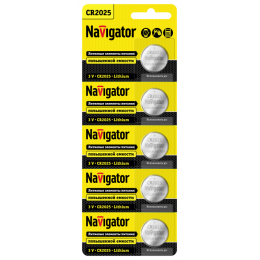 Батарейка литиевая Navigator CR2025 94764 3V 150 мА·ч (блистер 5 шт.)