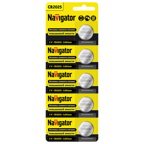 Батарейка литиевая Navigator CR2025 94764 3V 150 мА·ч (блистер 5 шт.)