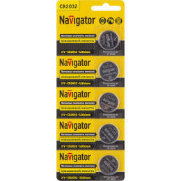 Батарейка литиевая Navigator CR2032 94765 3V 210 мА·ч (блистер 5 шт.)