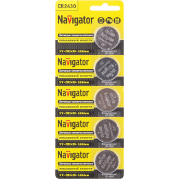 Элемент питания литиевый Navigator CR2430 94781, 3 В, 275 мА·ч, блистер 5 шт.
