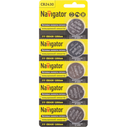 Элемент питания литиевый Navigator CR2430 94781, 3 В, 275 мА·ч, блистер 5 шт.