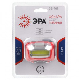 Фонарь налобный ЭРА GB-709: LED, 3 батарейки AAA, защита IP40, пластиковый корпус