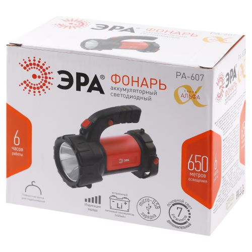 ЭРА PA-607 Альфа: светодиодный фонарь, IP40, 5000-6500К, красный корпус