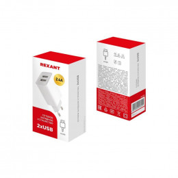 Устройство зарядное сетевое для iPhone/iPad 2 x USB 5В 2.4А бел. Rexant 16-0276