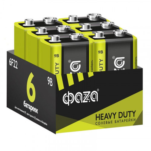 Батарейка солевая ФАZА 6F22 Heavy Duty Pack-6 9В 5042261