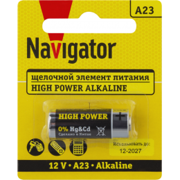 Батарейка алкалиновая NAVIGATOR A23 12V 40 мА·ч 93829 (блистер 1 шт)