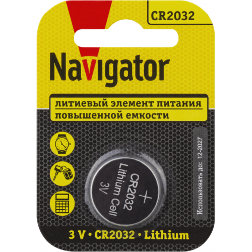 Элемент питания литиевый NAVIGATOR CR2032 93 823 NBT-CR2032-BP1 3В 150 мА·ч 93823
