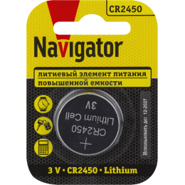 Батарейка литиевая NAVIGATOR CR2450 93824 3В 210мАч (блист.1шт)