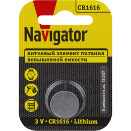Батарейка литиевая NAVIGATOR CR1616 93826 3В 30мАч (блистер 1шт)