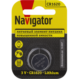 Батарейка литиевая NAVIGATOR CR1620 3V 40 мАч 93827 (блистер 1 шт)