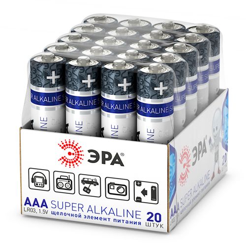 Батарейка алкалиновая Эра AAA/LR03 SUPER Alkaline 1.5В 1200мАч Б0054622 (уп.20шт)
