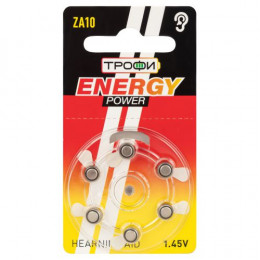 Батарейка воздушно-цинковая ENERGY POWER ZA10-6BL для слухового аппарата, 1.4 В, 6 шт, Трофи
