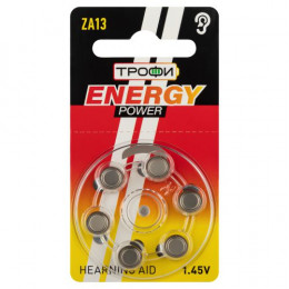 Батарейка воздушно-цинковая ENERGY POWER ZA13-6BL Hearing Aid 1.4 В 310 мА·ч 6 шт Трофи Б0057976