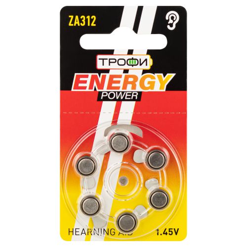 Батарейка воздушно-цинковая ENERGY POWER Hearing Aid ZA312-6BL 1.4В 180мАч 6шт Трофи Б0057977
