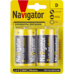 Батарейка алкалиновая NAVIGATOR D/LR20 Mono 1.5В 2 шт 93996