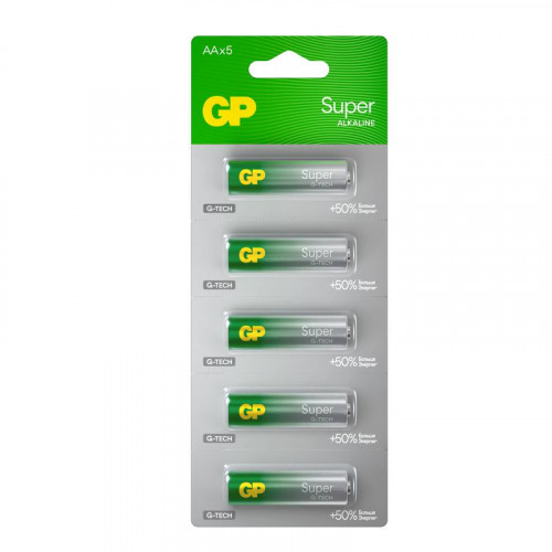 Батарейка алкалиновая GP AA/LR6 G-Tech 15AA21-2CRSC5 Super Alkaline 1.5В, 5 шт, 1290