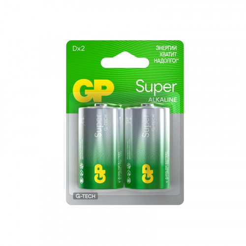 Батарейка алкалиновая GP D/LR20 G-Tech 13AA21-2CRSBC2 20/160, 1.5В, 2 шт.