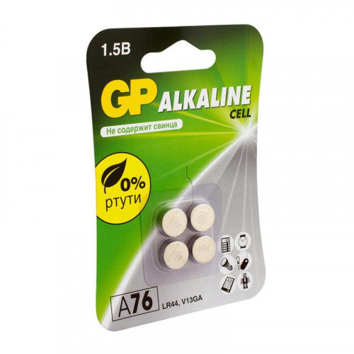 Батарейка алкалиновая GP LR44 A76 1.5В таблетка 4 шт 12288