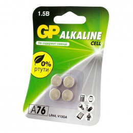 Батарейка алкалиновая GP LR44 A76 1.5В таблетка 4 шт 12288