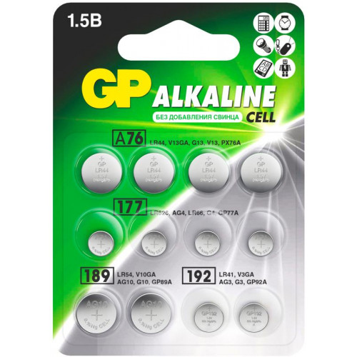 Батарейка алкалиновая GP LR44/LR66/LR54/LR41 набор 12 шт 1.5 В 13805