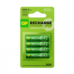 Аккумулятор GP AAA/HR03 Recharge 1.2В 400мА.ч 40AAAHCV-2CRSBC4 (блист. 4 шт)