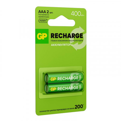 Аккумулятор GP AAA/HR03 Recharge 1.2В 400мА·ч 40AAAHCV-2CRSBC2 2 шт