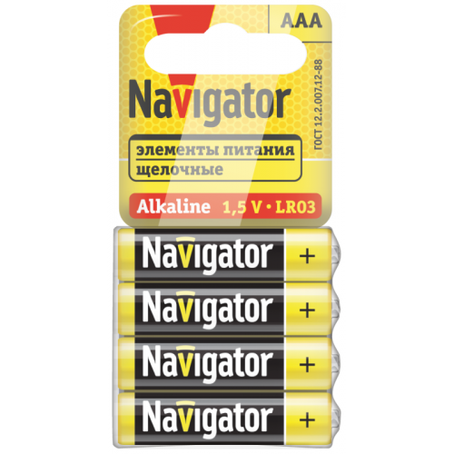 Батарейка алкалиновая NAVIGATOR AAA/LR03 NBT-03 95458 1.5В (уп.4шт)