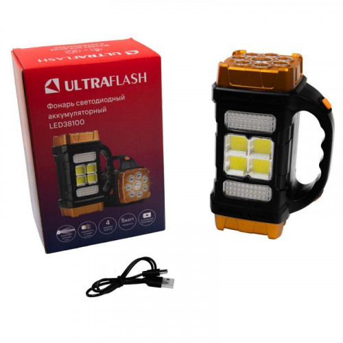 Фонарь аккумуляторный Ultraflash LED38100 76LED+4COB 4 реж. Type-C PowerBank 15950
