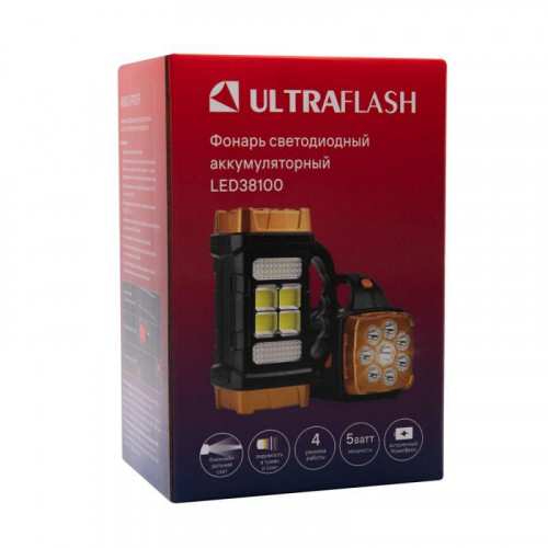 Фонарь аккумуляторный Ultraflash LED38100 76LED+4COB 4 реж. Type-C PowerBank 15950