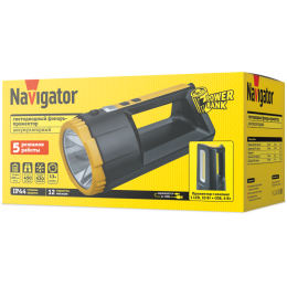 NAVIGATOR NPT-SP37-ACCU Фонарь-прожектор аккумуляторный, 450 м, 5 режимов, IP44, черный