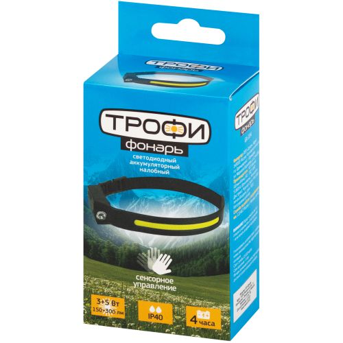 Фонарь налобный Трофи GA-104 Kiber-simple аккумуляторный 5Вт COB+3Вт LED Б0069571