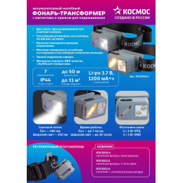 КОСМОС KOC850Lit Фонарь налобный 480 лм, Li-po 1200 мАч, IP44