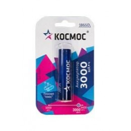 Аккумулятор Li-ion 18650 3000мА.ч без защиты с плоским контактом (уп.2шт) КОСМОС KOC18650Li30FLS2