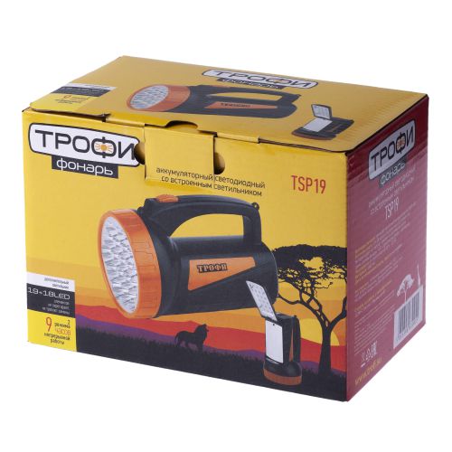 Фонарь-прожектор аккумуляторный Трофи TSP19 19+18LED 4В 2А·ч IP20