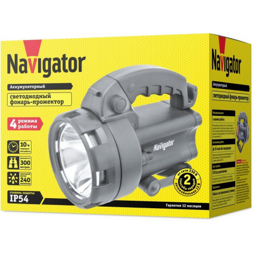 NAVIGATOR 94963 NPT-SP09-ACCU Прожектор 3Вт+4LED, 300м, 4А·ч, IP54