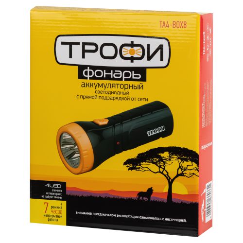 Фонарь аккумуляторный Трофи TA4-box8 4LED, 30 лм, IP20, 0.5 А·ч Б0004985