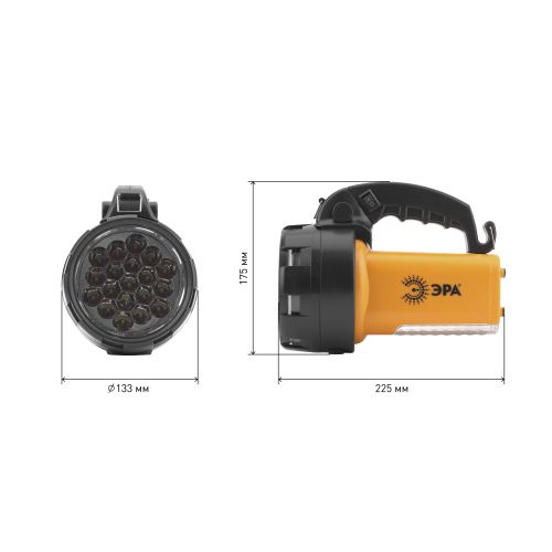 Фонарь-прожектор ЭРА Альфа PA-601: 3А.ч, 19+24 LED, IP40, оранжевый корпус