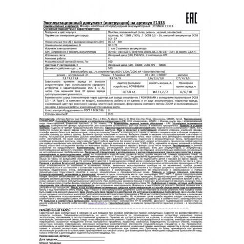 Фонарь налобный Ultraflash E1333 13903, 300 лм, алюминий, золото/черный
